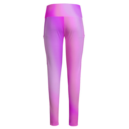 High Waist Yoga Leggings with Side Pockets Pink Gradient – Satin Drill Fabric for Women’s Activewear - Printspirationz