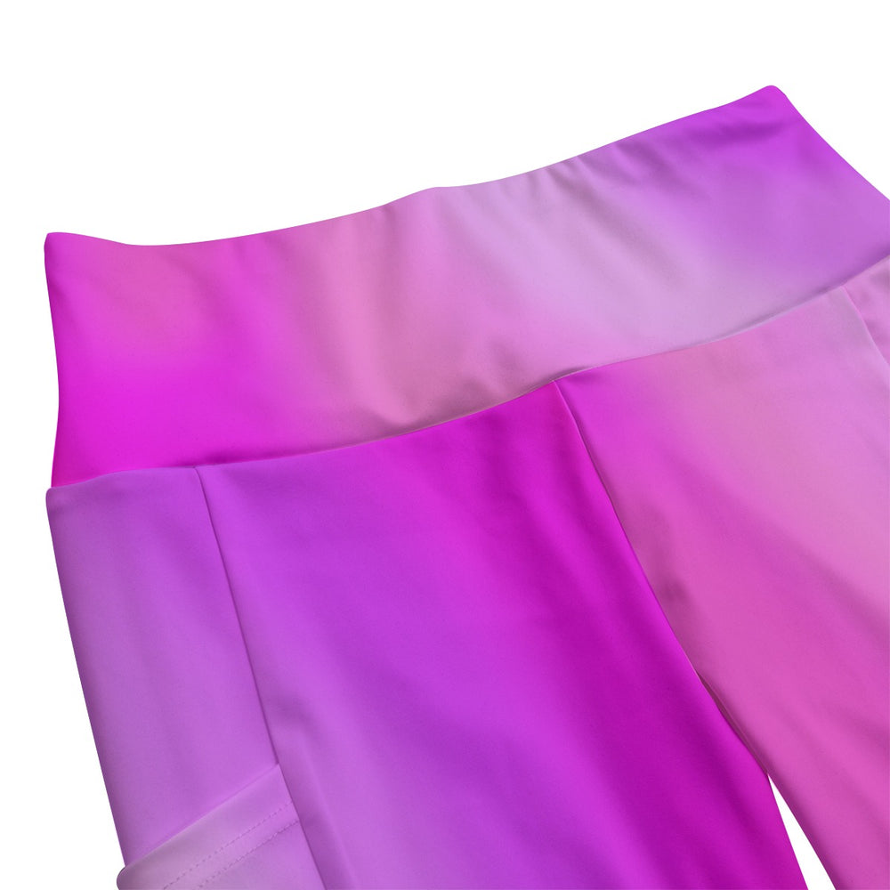 High Waist Yoga Leggings with Side Pockets Pink Gradient – Satin Drill Fabric for Women’s Activewear