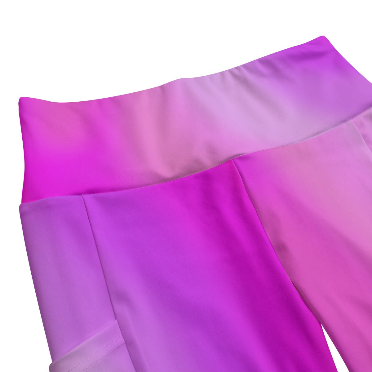 High Waist Yoga Leggings with Side Pockets Pink Gradient – Satin Drill Fabric for Women’s Activewear - Printspirationz