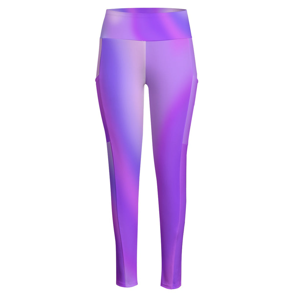 High Waist Yoga Leggings with Side Pockets Purple Gradient – Satin Drill Fabric for Women’s Activewear