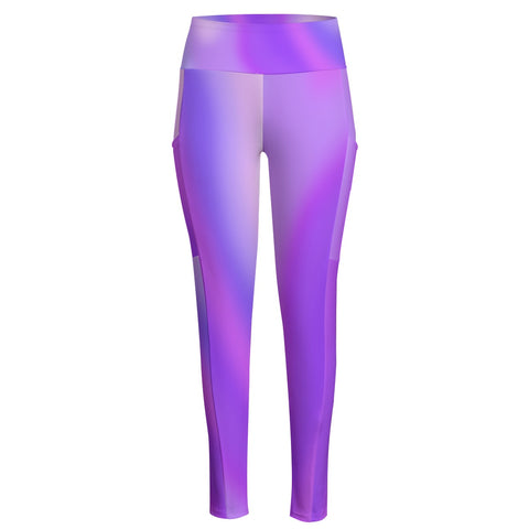 High Waist Yoga Leggings with Side Pockets Purple Gradient – Satin Drill Fabric for Women’s Activewear