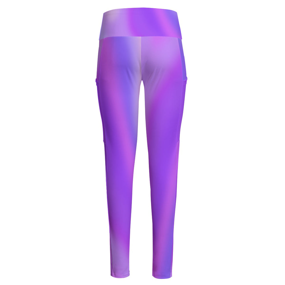 High Waist Yoga Leggings with Side Pockets Purple Gradient – Satin Drill Fabric for Women’s Activewear