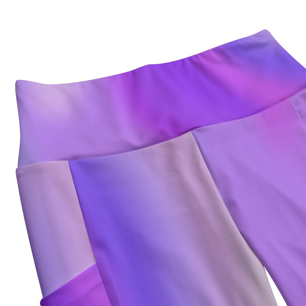 High Waist Yoga Leggings with Side Pockets Purple Gradient – Satin Drill Fabric for Women’s Activewear