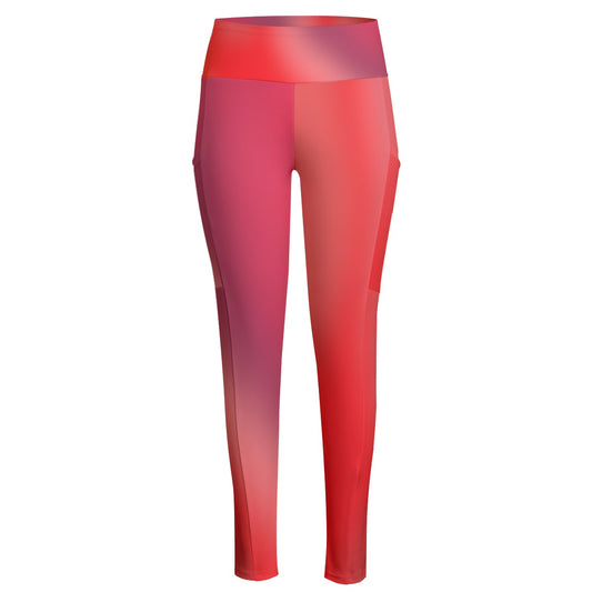 High Waist Yoga Leggings with Side Pockets Red Gradient – Satin Drill Fabric for Women’s Activewear - Printspirationz