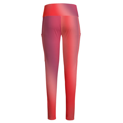 High Waist Yoga Leggings with Side Pockets Red Gradient – Satin Drill Fabric for Women’s Activewear - Printspirationz