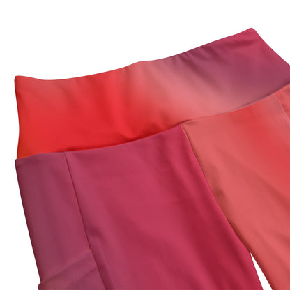 High Waist Yoga Leggings with Side Pockets Red Gradient – Satin Drill Fabric for Women’s Activewear - Printspirationz