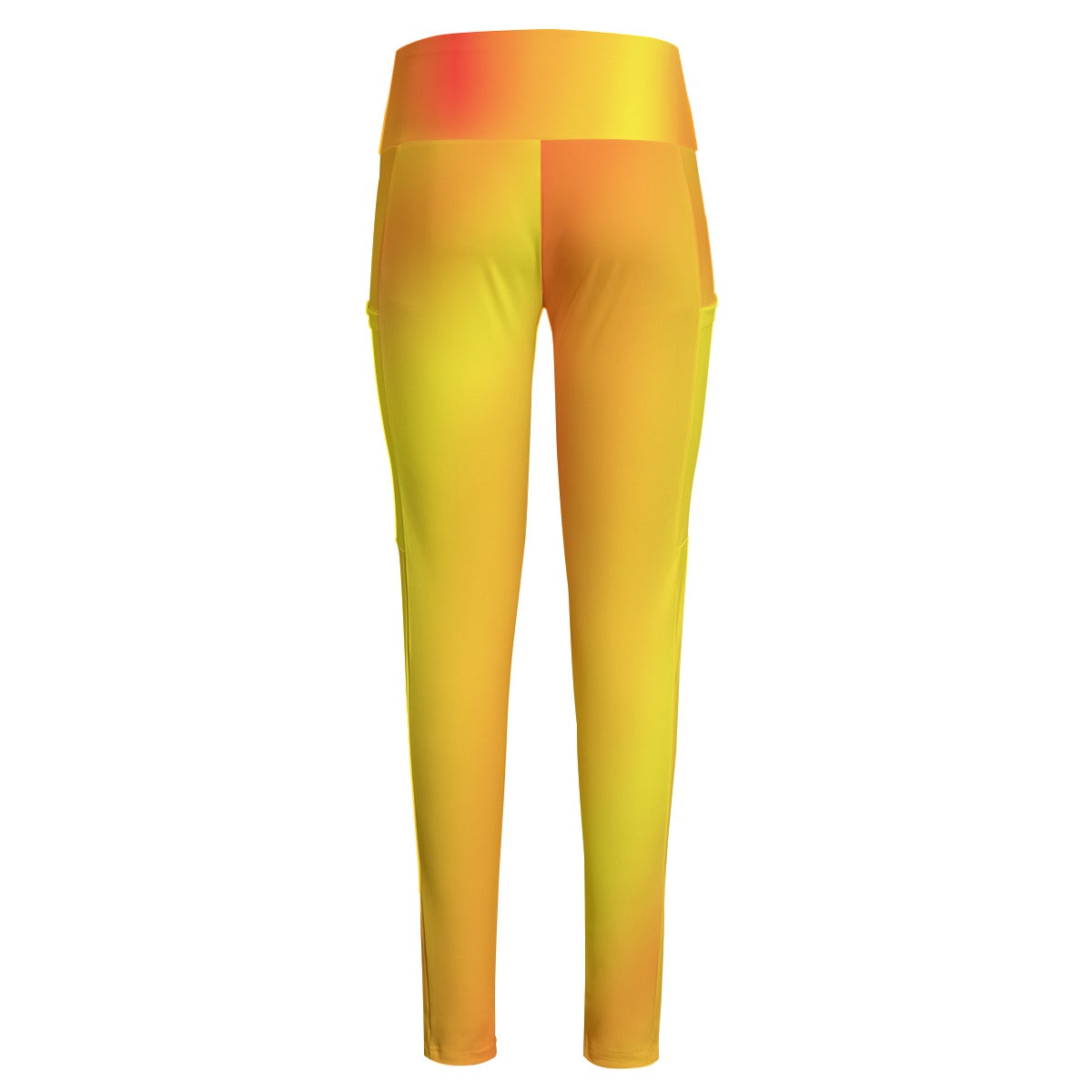 High Waist Yoga Leggings with Side Pockets Red, Orange, Yellow Gradient – Satin Drill Fabric for Women’s Activewear - Printspirationz