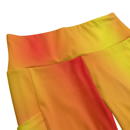 High Waist Yoga Leggings with Side Pockets Red, Orange, Yellow Gradient – Satin Drill Fabric for Women’s Activewear - Printspirationz
