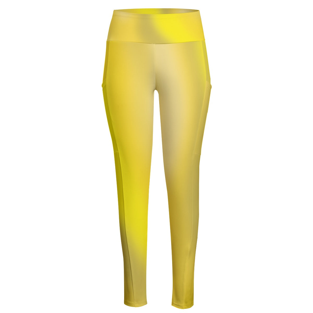 High Waist Yoga Leggings with Side Pockets Yellow Gradient – Satin Drill Fabric for Women’s Activewear - Printspirationz