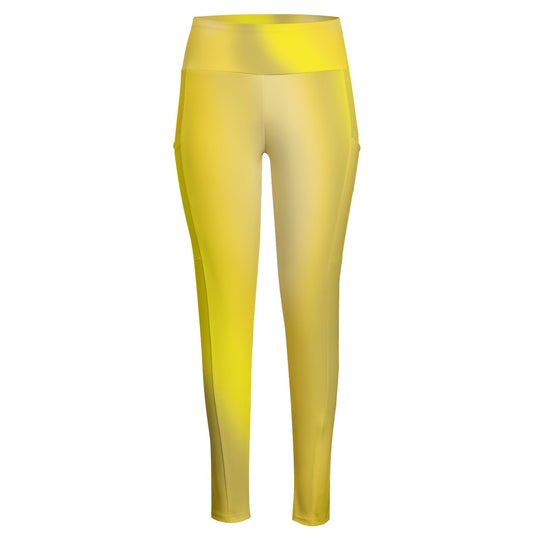 High Waist Yoga Leggings with Side Pockets Yellow Gradient – Satin Drill Fabric for Women’s Activewear - Printspirationz