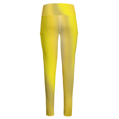 High Waist Yoga Leggings with Side Pockets Yellow Gradient – Satin Drill Fabric for Women’s Activewear - Printspirationz