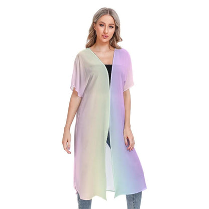 Pastel Rainbow Mesh Transparent Knee Length Cardigan - Lightweight Summer Layering Piece - Printspirationz