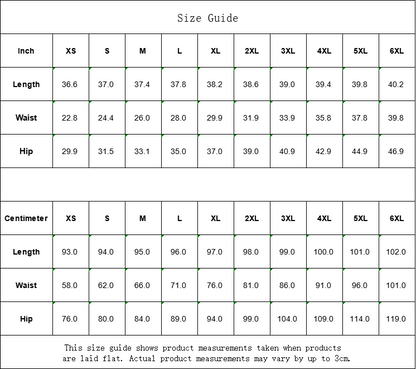 Leggings w/ Pockets Size Chart