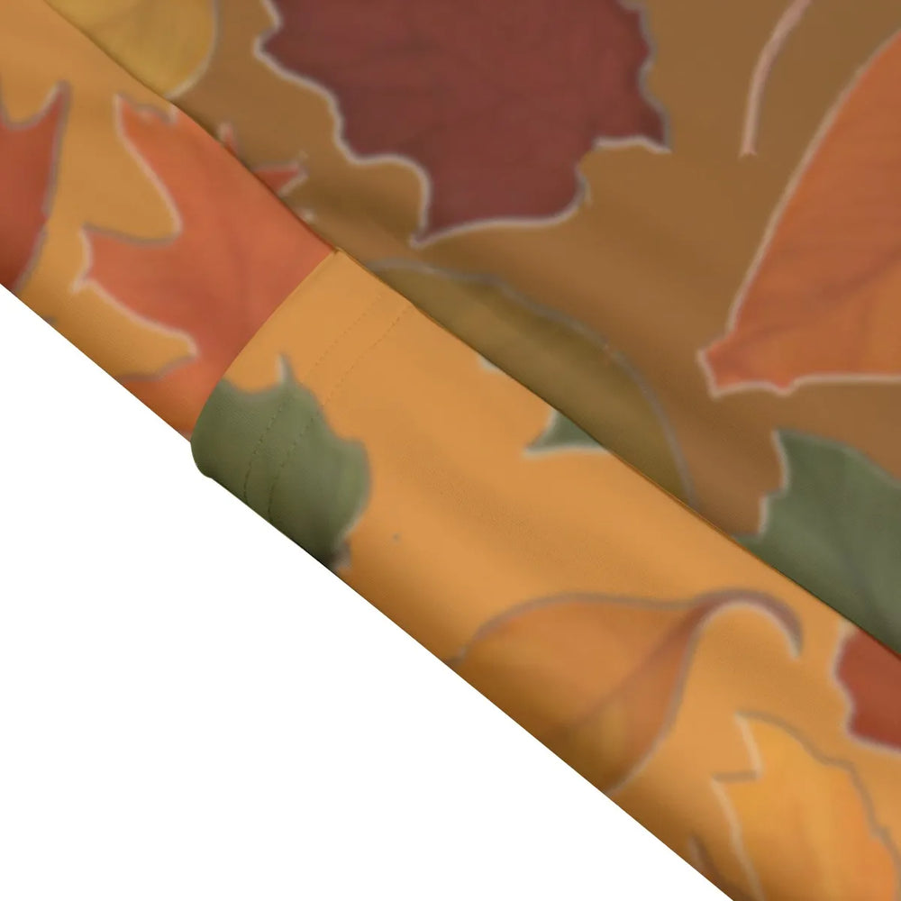 High Waist Yoga Leggings with Side Pockets Fall Leaves Pattern on a Brown Gradient Background – Satin Drill Fabric for Women’s Activewear