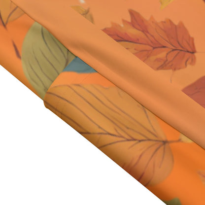 High Waist Yoga Leggings with Side Pockets Fall Leaves Pattern on an Orange Background – Satin Drill Fabric for Women’s Activewear - Printspirationz