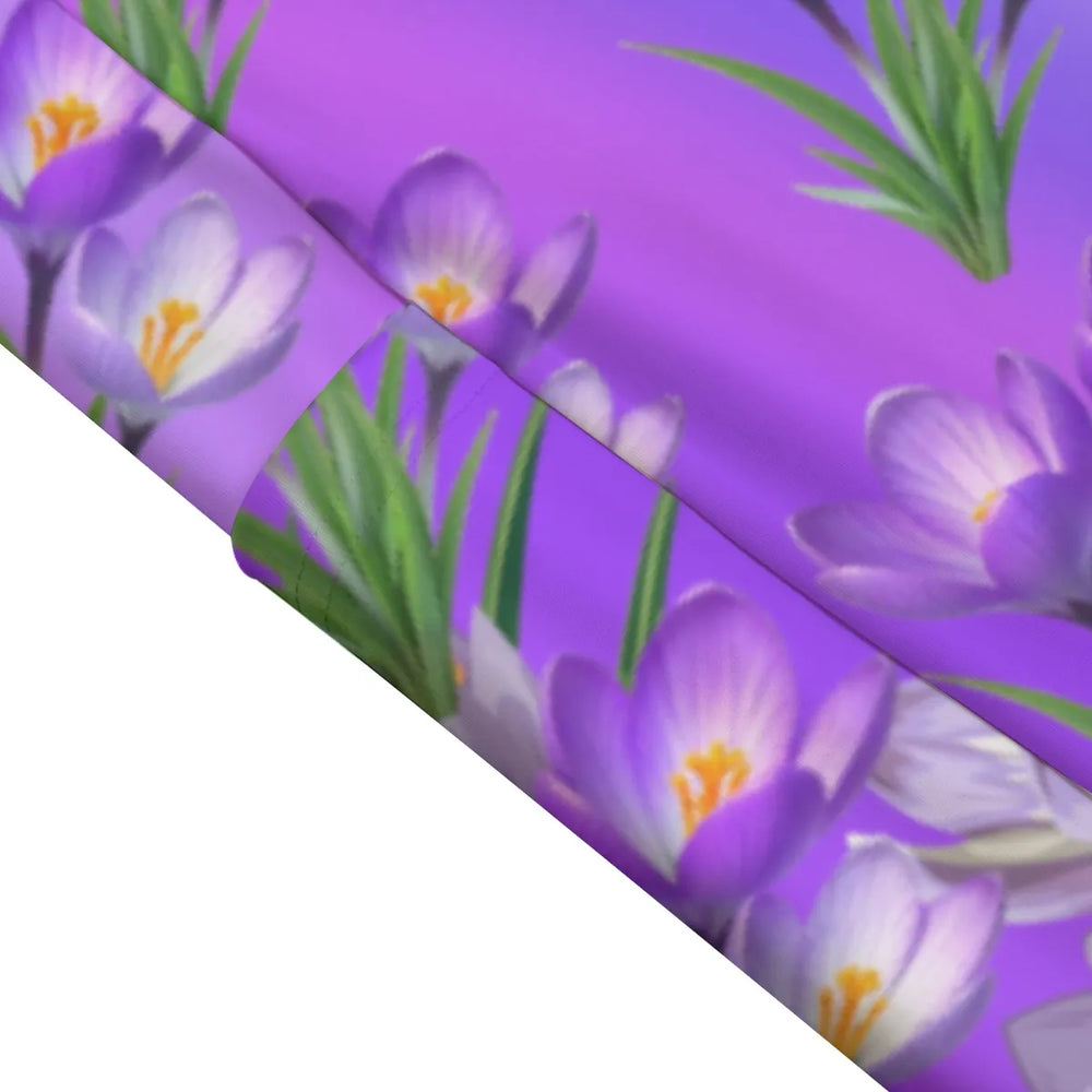 High Waist Yoga Leggings with Side Pockets Floral Pattern on a Purple Gradient Background – Satin Drill Fabric for Women’s Activewear