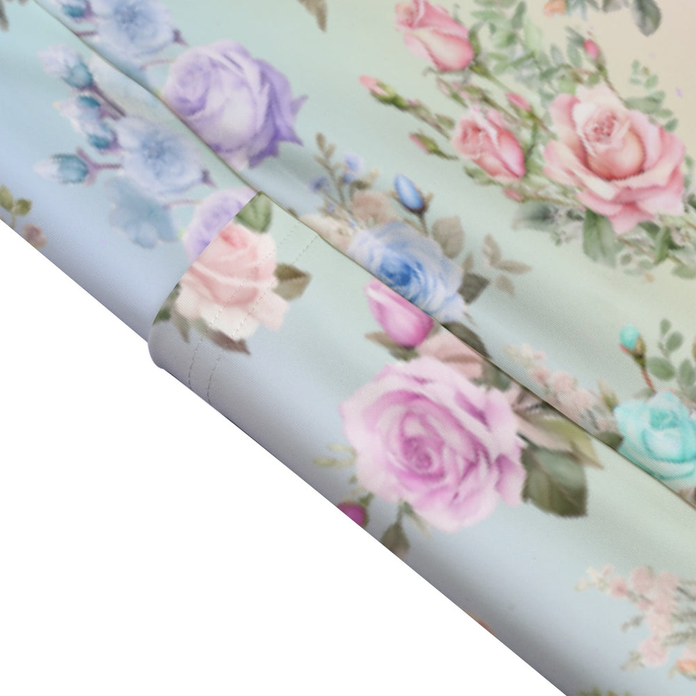 High Waist Yoga Leggings with Side Pockets Pastel Floral Rainbow Pattern – Satin Drill Fabric for Women’s Activewear