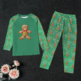 Kid's Green Gingerbread Man, Christmas Holiday Candy Winter Pajama Set,