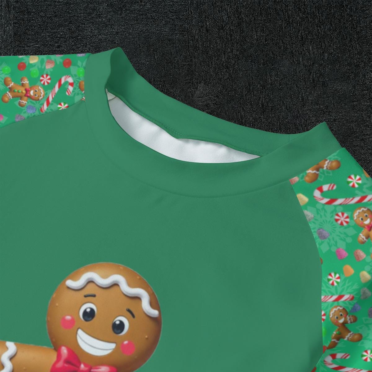 Kid's Green Gingerbread Man, Christmas Holiday Candy Winter Pajama Set, Matching family outfit, long sleeves loungewear, Holiday 2 pc - Printspirationz