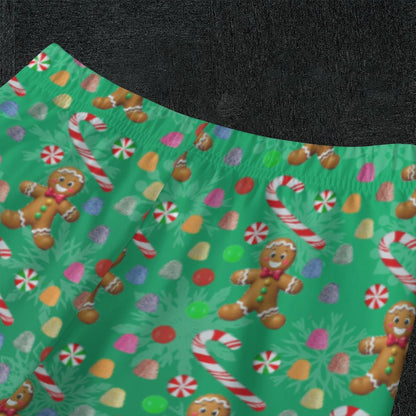 Kid's Green Gingerbread Man, Christmas Holiday Candy Winter Pajama Set, Matching family outfit, long sleeves loungewear, Holiday 2 pc - Printspirationz