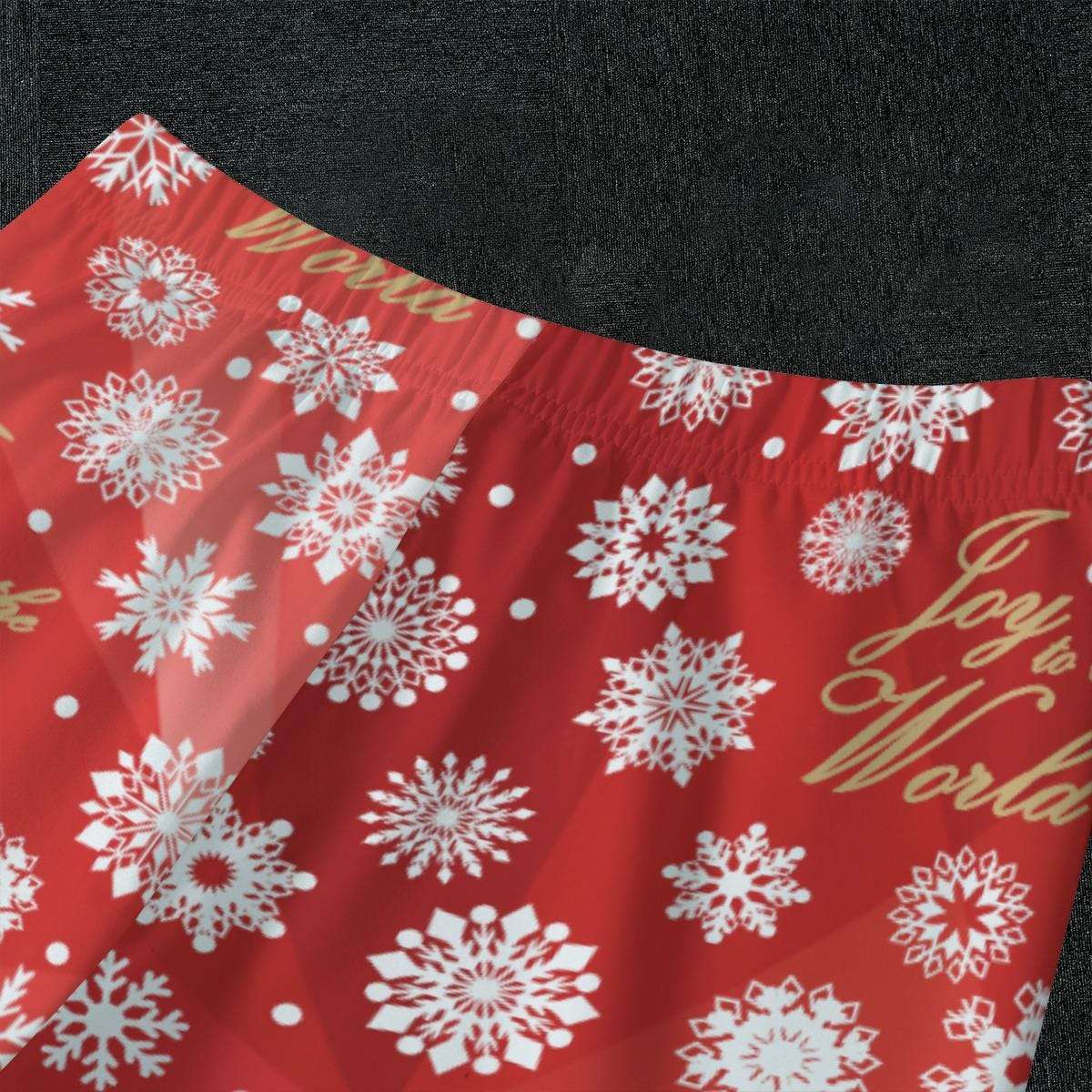 Kid's Red Christmas Holiday Sleepwear Set, Festive 'Joy to the World' Quote  - Matching family pajama  outfit, long sleeves loungewear, 2 pc