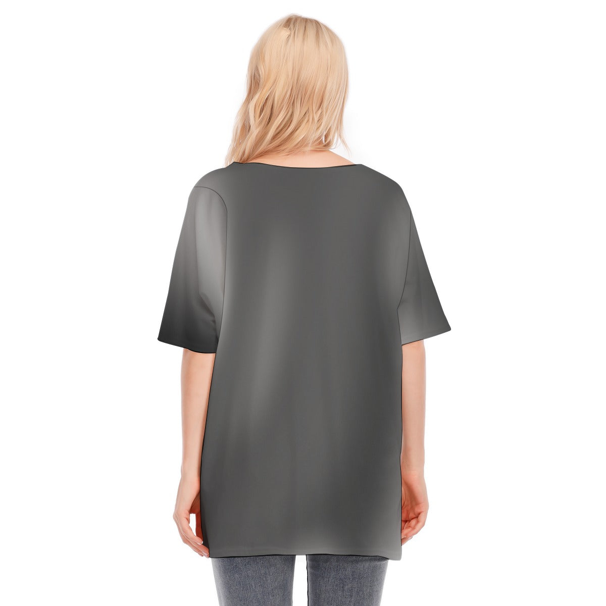 Loose Fit V-Neck Bat Sleeve T-Shirt Blouse with All Over Black Gradient Design for Women - Printspirationz
