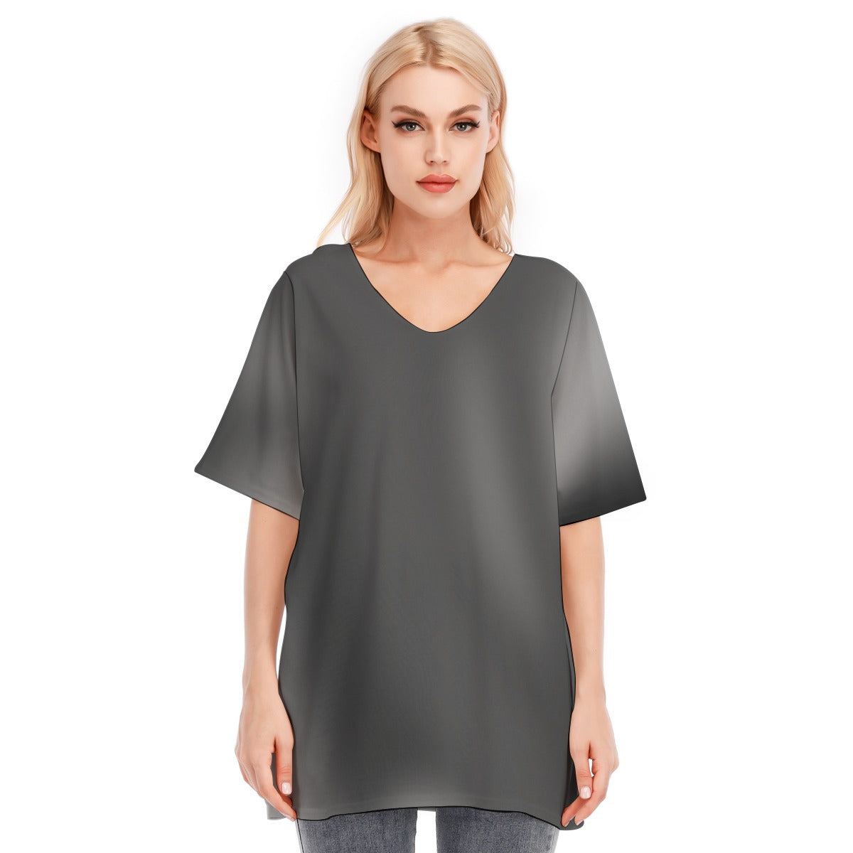 Loose Fit V-Neck Bat Sleeve T-Shirt Blouse with All Over Black Gradient Design for Women - Printspirationz