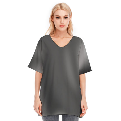 Loose Fit V-Neck Bat Sleeve T-Shirt Blouse with All Over Black Gradient Design for Women - Printspirationz