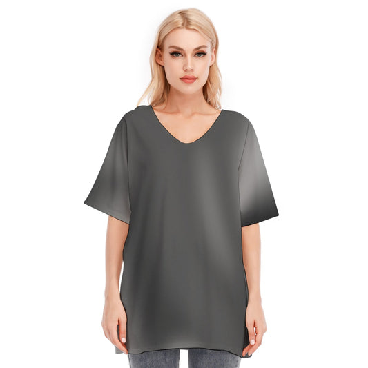 Loose Fit V-Neck Bat Sleeve T-Shirt Blouse with All Over Black Gradient Design for Women - Printspirationz