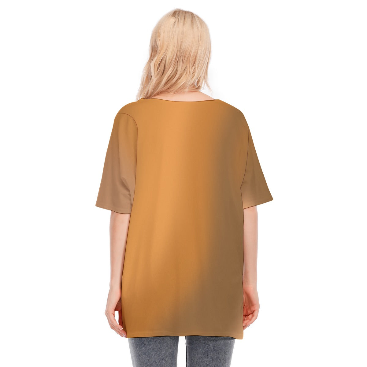 Loose Fit V-Neck Bat Sleeve T-Shirt Blouse with All Over Brown Gradient Design for Women - Printspirationz