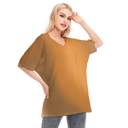 Loose Fit V-Neck Bat Sleeve T-Shirt Blouse with All Over Brown Gradient Design for Women - Printspirationz